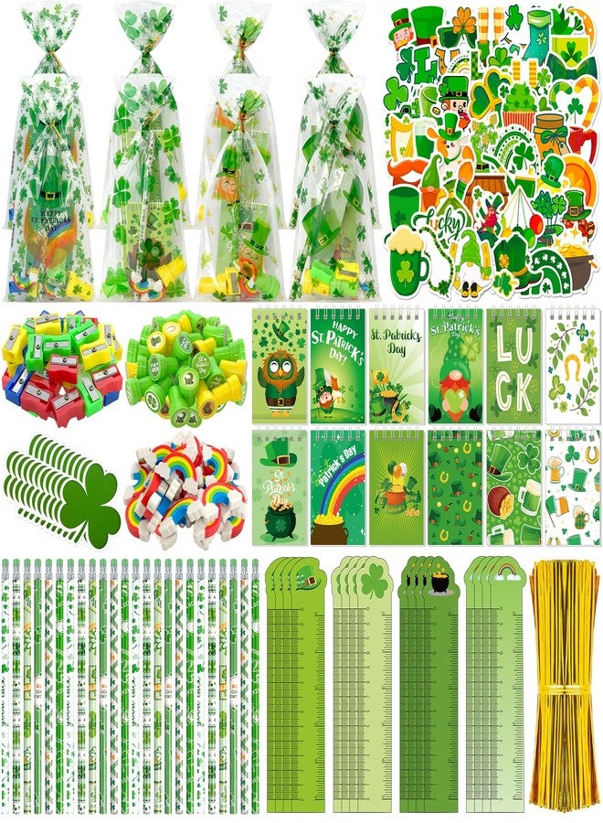 Jiytivity 242 Pcs St Patricks Day Stationery Set Lucky Shamrock Classroom Gifts with Pencils Notebooks Erasers Stampers Stickers for St Patricks Day Party Favors Classroom Exchange Gifts Prizes Party Supplies - Image 1